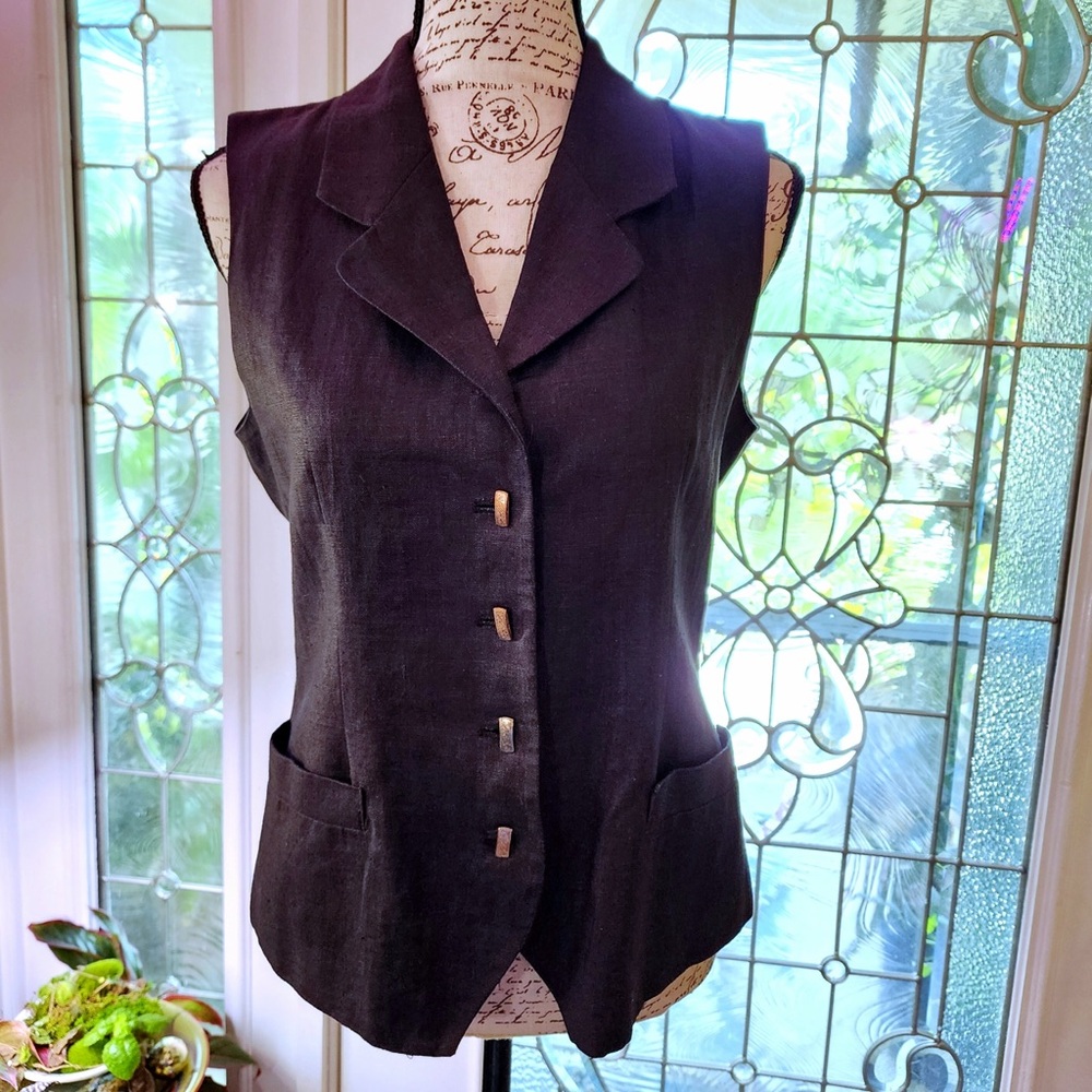 Beautiful Black Linen Vest with Silver Buttons 8